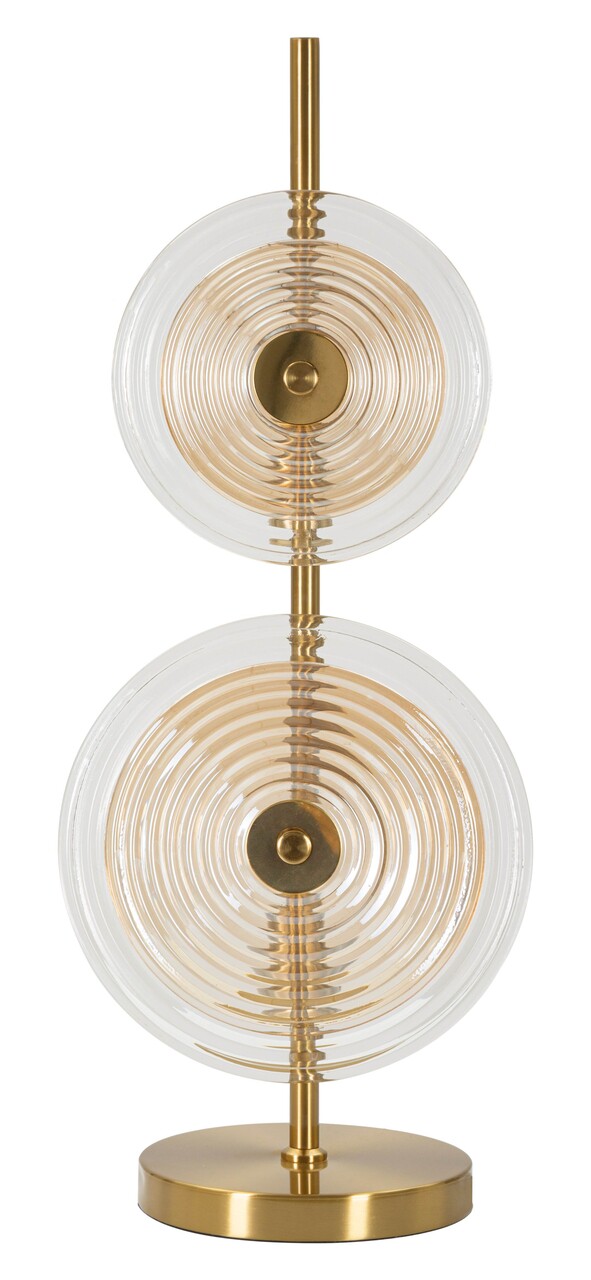 Lampa de masa Venice, Mauro Ferretti, 2 x E14, 40W, 25x63 cm, sticla/fier, auriu/natural/maro - imagine 7
